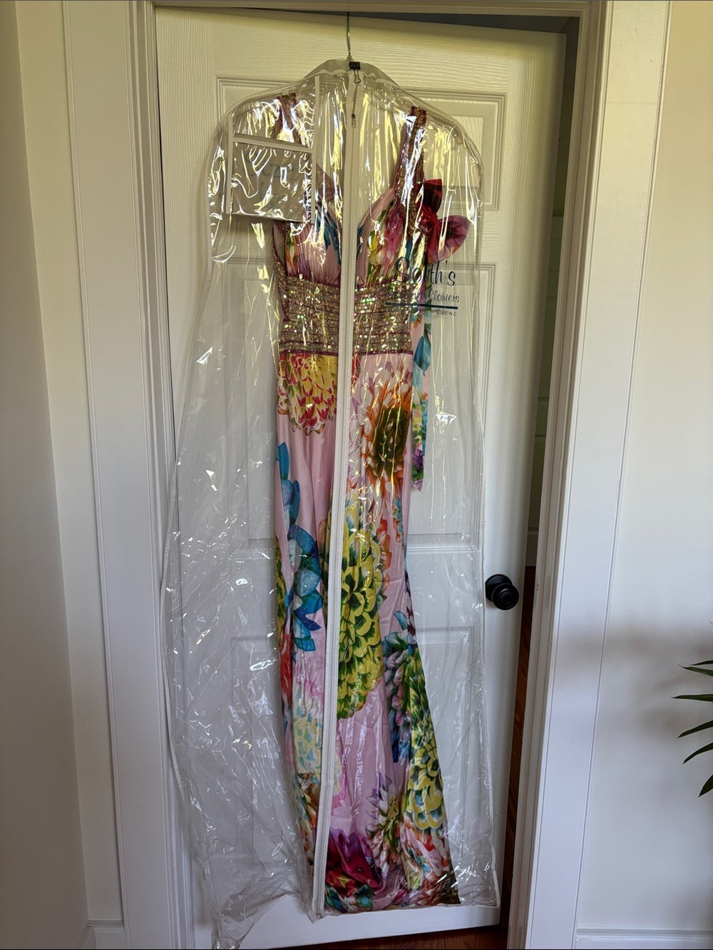 Jovani Formal Floral Maxi Dress with Beading.    Side cut outs and backless